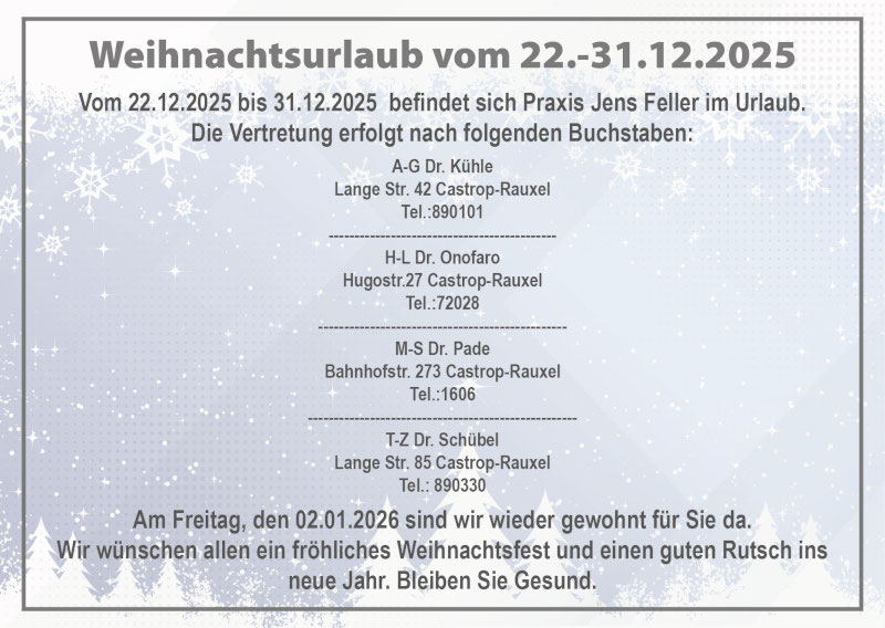 Gemeinschaftspraxis Feller & Feller - Weihnachtsurlaub 2025