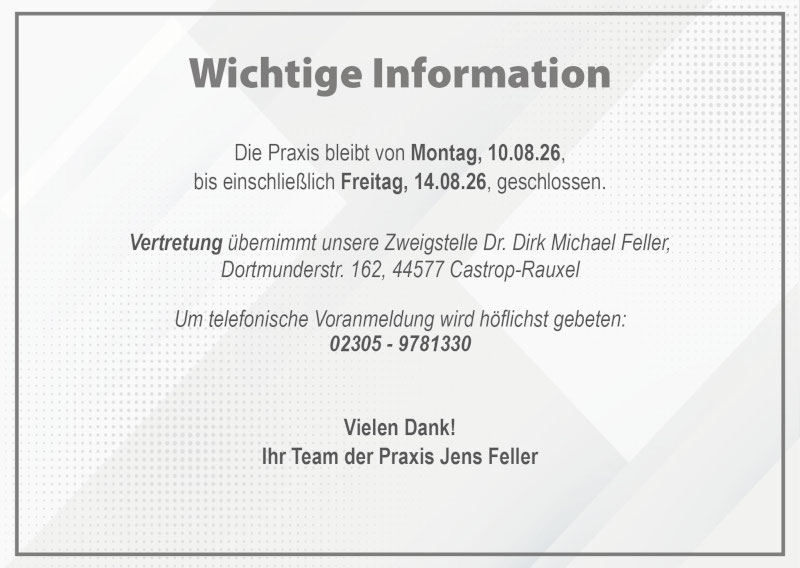 Gemeinschaftspraxis Feller & Feller - Urlaub 2026